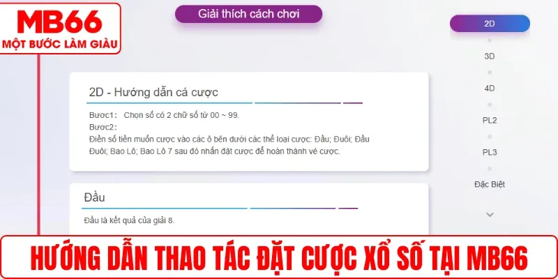 Hướng dẫn thao tác đặt cược xổ số tại MB66