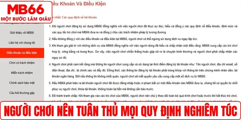 Người chơi nên tuân thủ mọi quy định nghiêm túc